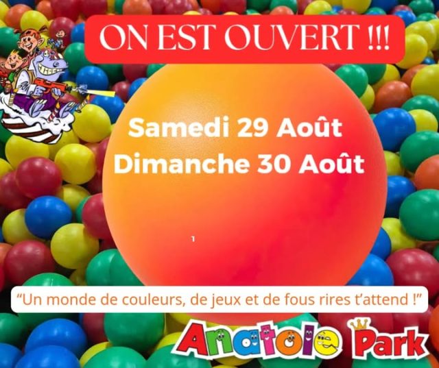 🎒☀️ Dernière ligne droite avant la rentrée ! ☀️🎒

Les vacances ne sont pas encore finies… alors autant en profiter à fond ! 😍🙌

📣 Anatole est ouvert ce samedi et ce dimanche de 10h à 18h pour encore plus de jeux, de rires et de fun ! 🎉🤸‍♀️

Venez profiter d’un dernier week-end de folie avant de reprendre le chemin de l’école ! 🥳💛

👉 On vous attend chez Anatole ! 🚀

#Anatole #DernièreLigneDroite #AvantLaRentrée #RentréeDesClasses #VacancesEnFamille #SortieEnFamille #ActivitésEnFamille #FunEnFamille #Enfants #Kids #Jeux #Amusement #WeekEndEnFamille #ProfiterDesVacances #EncoreUnPeuDeFun #Loisirs #SortieKids #Famille #Occitanie #Castres